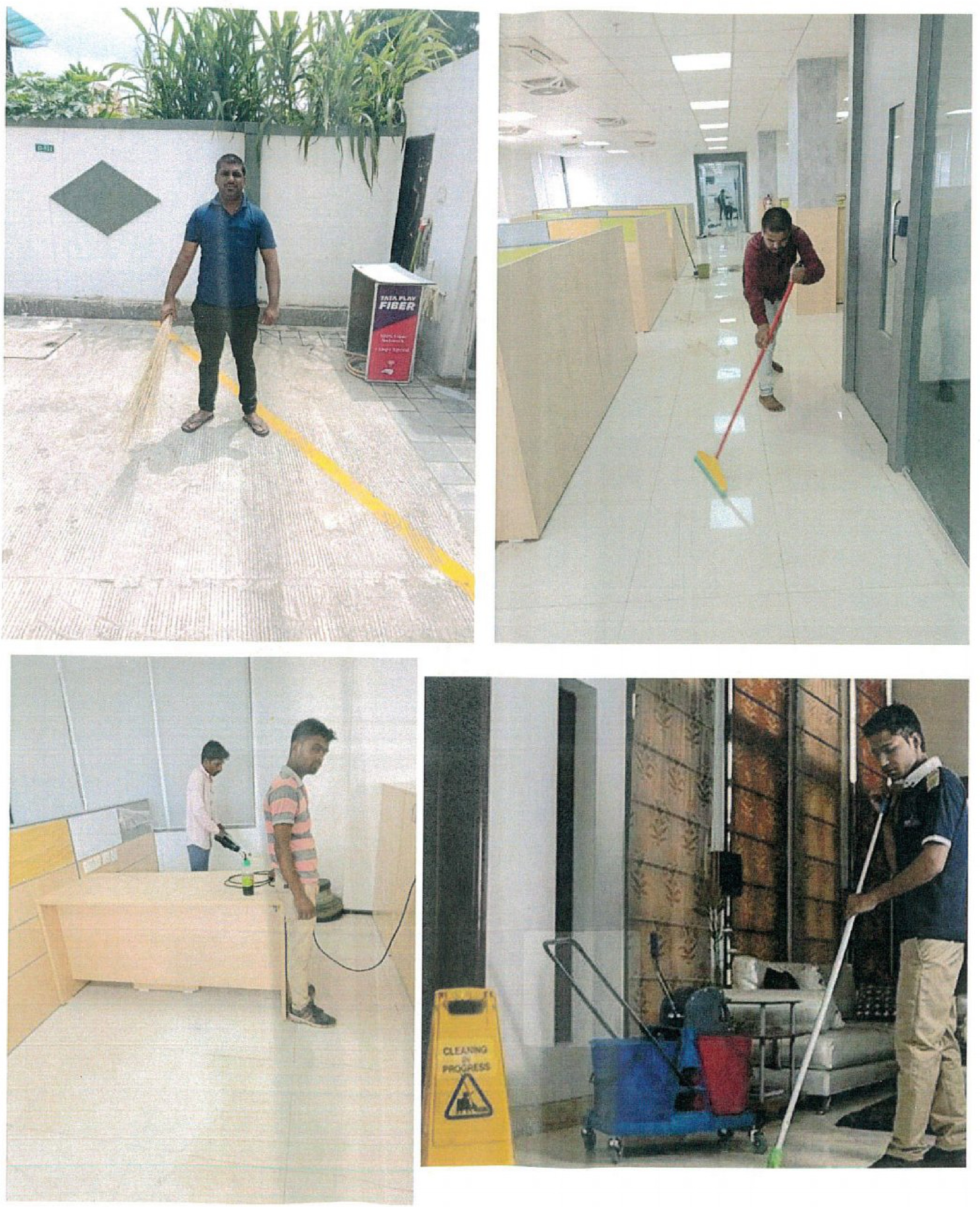A Force housekeeping personnel sweeping outdoor premises